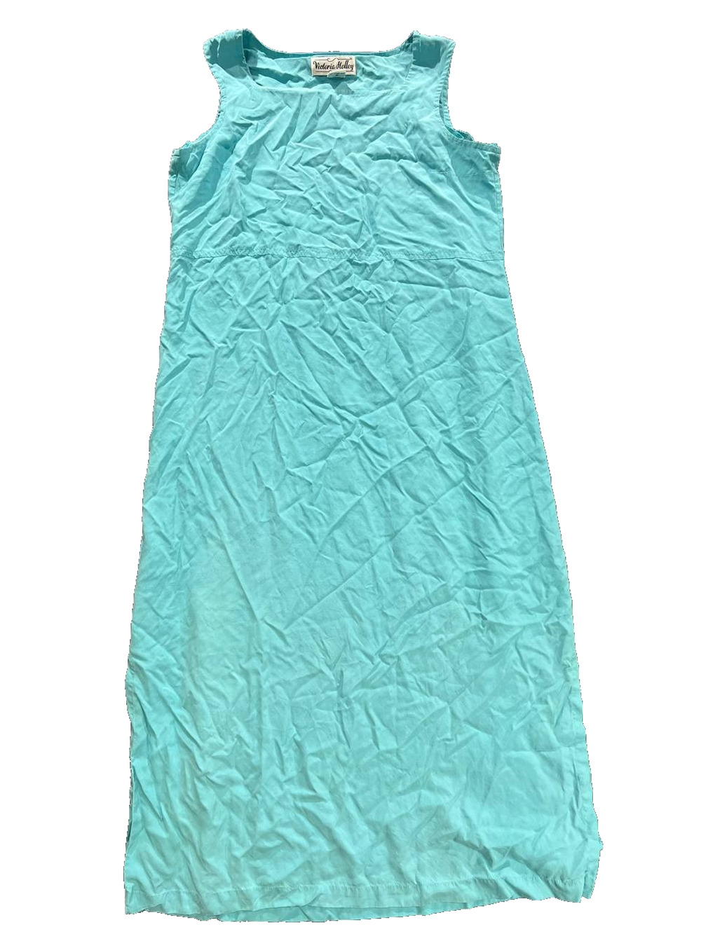 Vintage Victoria Holley 100% silk aqua blue sleeveless midi dress 14 A008794